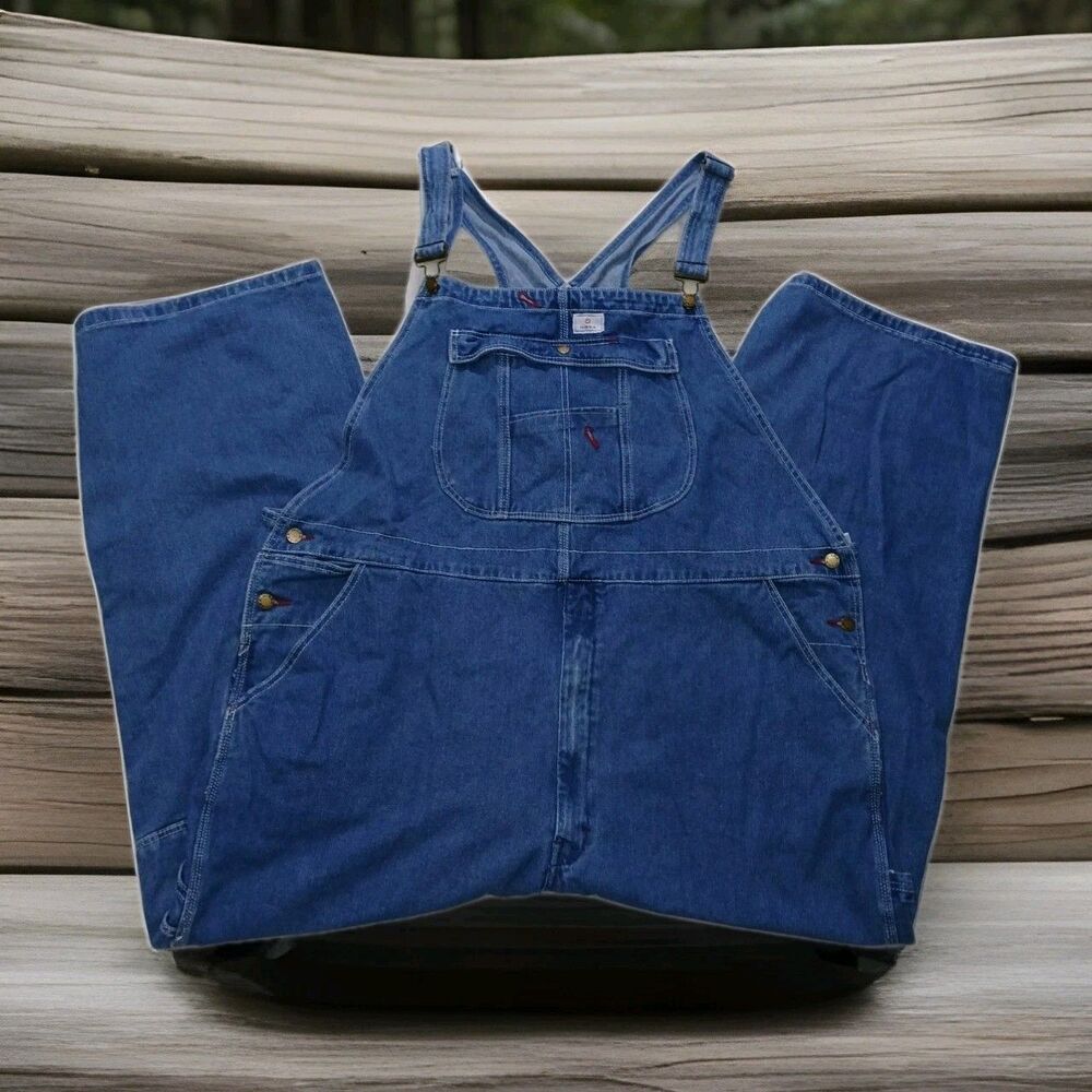 Hisea Mens Blue Bib Overall Size 52/30 Workwear Comfort Casual 100% Cotton